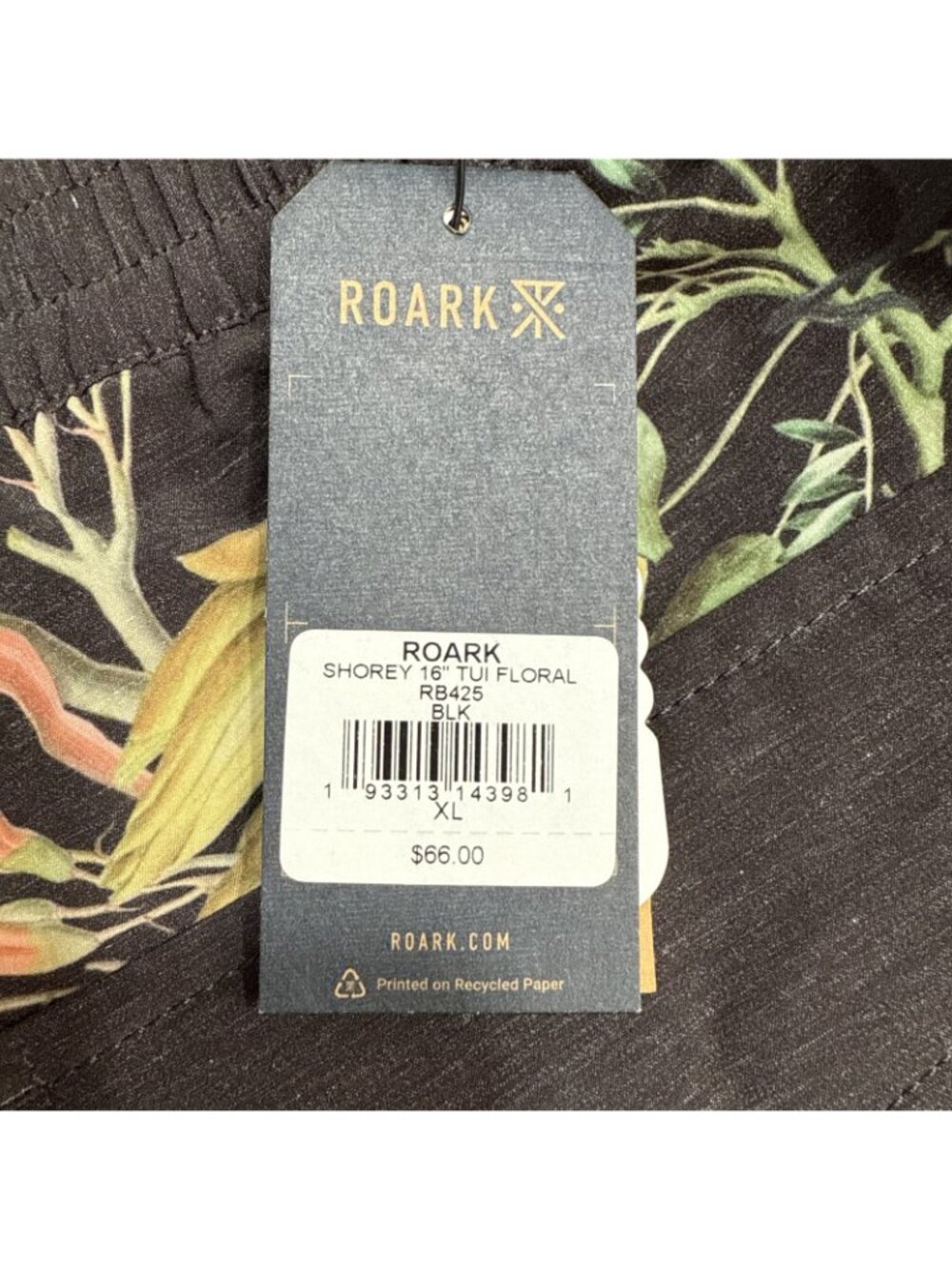 Roark Shorey  16” Elastic Waist Trunks Tui Floral Black Mens XL NWT RB425 $66 - Picture 8 of 9